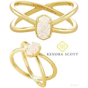 Kendra Scott Emilie Gold Iridescent Drusy Double Band Ring - Size 8